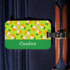 Etiqueta De Bagagem Nome personalizado pera laranja em verde