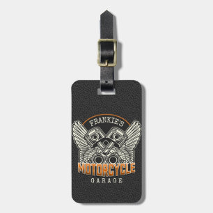 Etiqueta De Bagagem Nome Personalizado Pistons Asas Motocicleta Garage