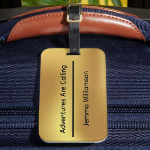 Etiqueta De Bagagem Nome Personalizado Simples Elegante Dourado Falso