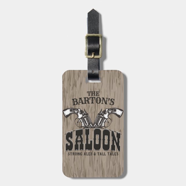 Etiqueta De Bagagem Nome personalizado Wild West Gun Revolver Saloon (Frente Vertical)