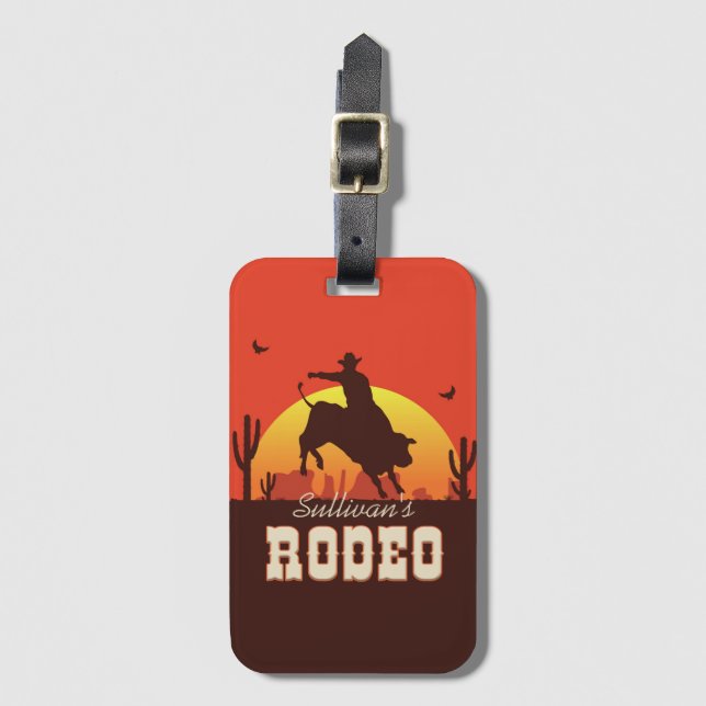 Etiqueta De Bagagem NOME Personalizável Bull - Bull Rider Rodeo Ociden (Frente Vertical)