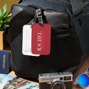 Etiqueta De Bagagem Nomes Personalizados Monocromo Vermelho