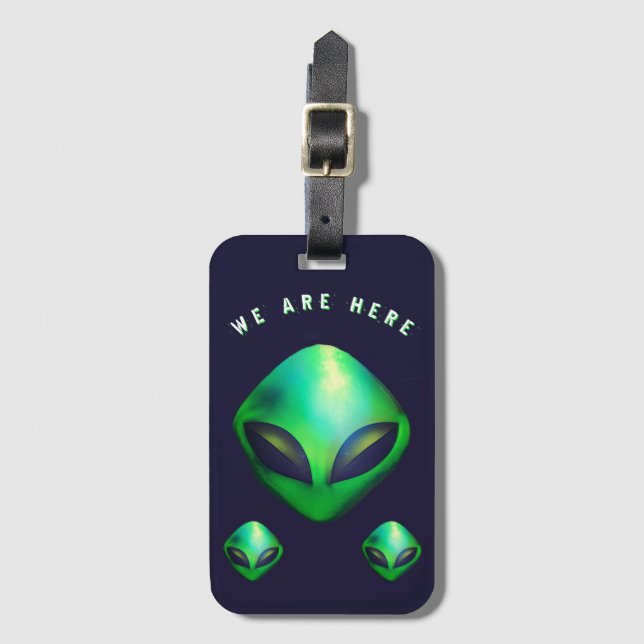Etiqueta De Bagagem "Nós Estamos Aqui" cabeça de Alien Verde (Frente Vertical)