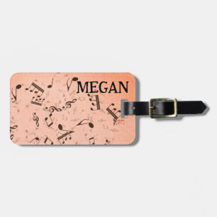 Etiqueta De Bagagem Notas Musicais Brancas Personalizadas em Preto