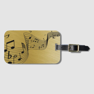 Etiqueta De Bagagem Notas Musicais Dourado Brilhante