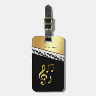 Etiqueta De Bagagem Notas Musicais Preto Dourado Moderno Elegante, Tec