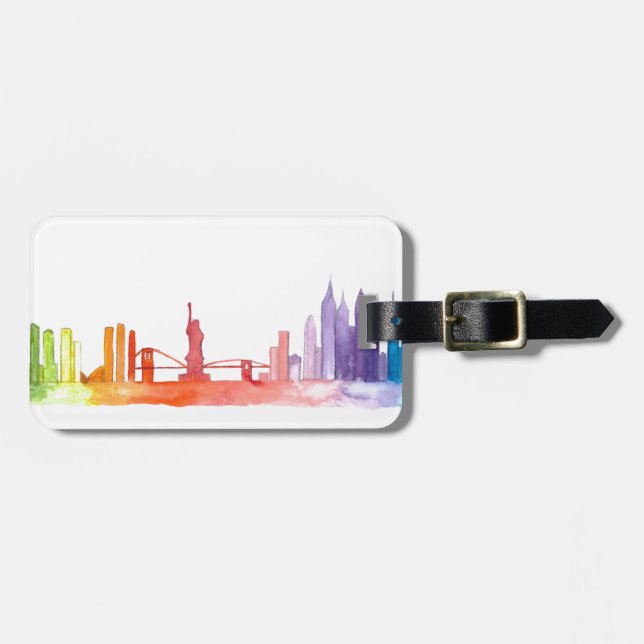 Etiqueta De Bagagem NOVA IORQUE skyline colorido de água NYC (Frente Horizontal)