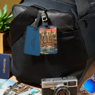 Etiqueta De Bagagem Nova York Skyline Viagem Arte Vintage   Personaliz