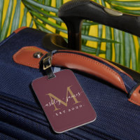 Novo Sr. Monograma Ano Dourado Borgonha