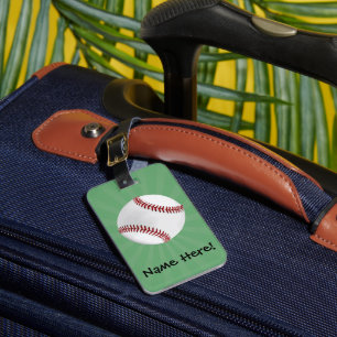 Etiqueta De Bagagem O basebol personalizado no verde caçoa meninos