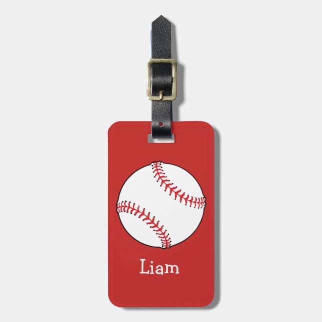 Etiqueta De Bagagem O basebol personalizado no vermelho caçoa meninos (Frente Vertical)