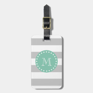 Etiqueta De Bagagem O branco cinzento listra o teste padrão, monogram