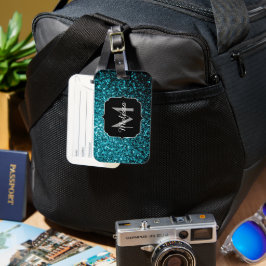 Etiqueta De Bagagem O brilho azul-aqua brilha brilha como brilha monog