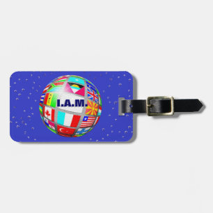 Etiqueta De Bagagem O mundo do globo do monograma embandeira o mapa,