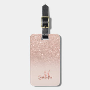 Etiqueta De Bagagem O ombre cor-de-rosa do brilho do ouro cora chique