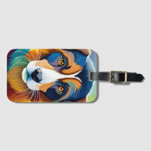 Etiqueta De Bagagem O retrato colorido e bonito de cachorro fecha