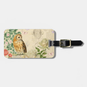 Etiqueta De Bagagem O Tag floral da bagagem da coruja do vintage com
