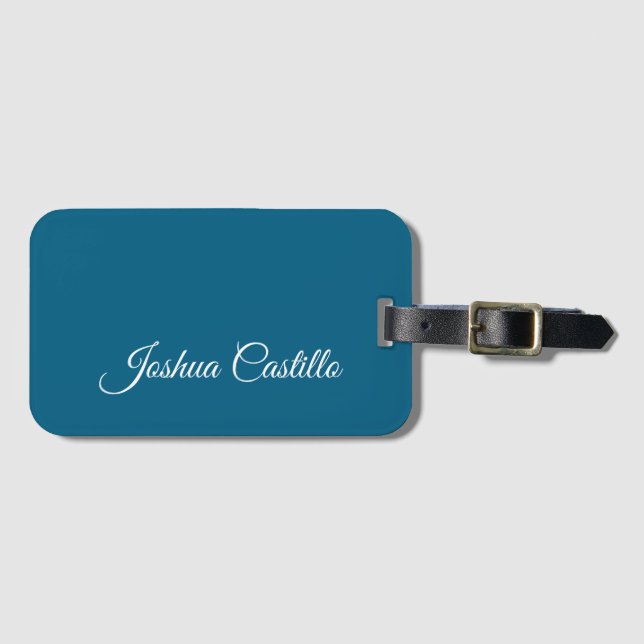 Etiqueta De Bagagem Ocean Blue Calligraphy Simple Professional Name (Frente Horizontal)
