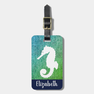 Etiqueta De Bagagem Ocean Hues Herringbone & White Sea