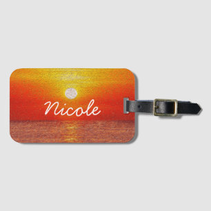 Etiqueta De Bagagem Ocean Sunset Summer Beach Ondas personalizadas Lug
