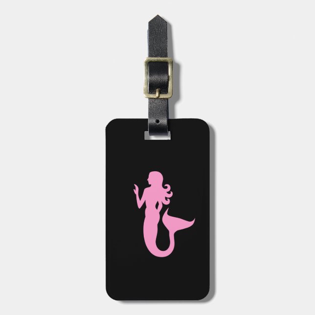 Etiqueta De Bagagem Oceano Glow_Pink-on-Black Mermaid_personalized (Frente Vertical)