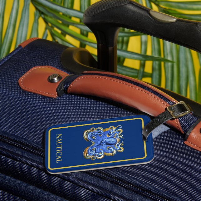 Etiqueta De Bagagem Octopus Elegante Barco Azul Pessoal (Frente Insitu 3)