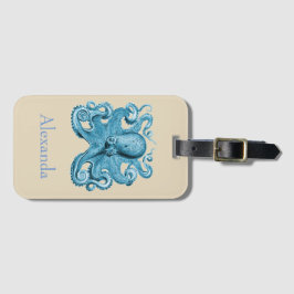 Etiqueta De Bagagem Octopus em azul e em tom personalizado