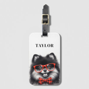 Etiqueta De Bagagem Óculos de Nerd Vermelho da Pomerânia
