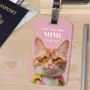 Etiqueta De Bagagem Óculos Legal de Ilustração de Gato Rosa Patos