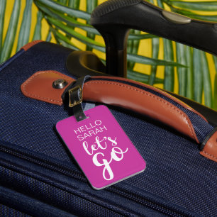 Etiqueta De Bagagem Olá! deixe-nos ir Tag cor-de-rosa roxo brilhantes