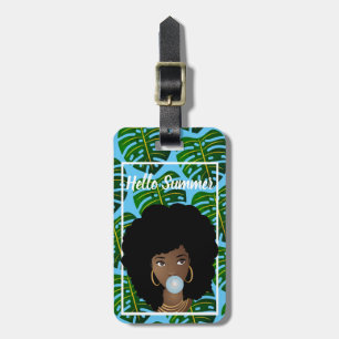 Etiqueta De Bagagem Olá Summer, Padrão de Folhas Verdes Tropicais, A
