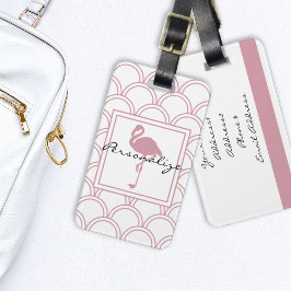 Etiqueta De Bagagem Onda Art Deco com Flamingo Rosa
