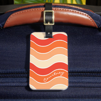 Etiqueta De Bagagem Onda Retro Groovy Ferrugem Laranja Creme Personali