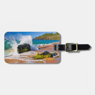 Etiqueta De Bagagem Ondas caem na praia, Havaí