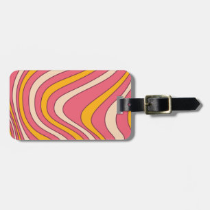 Etiqueta De Bagagem Ondas do estilo retrô cor-de-rosa e laranja