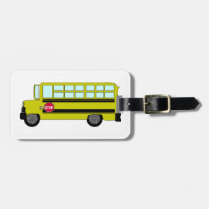 Etiqueta De Bagagem Ônibus Escolar Amarelo com Sinal de Parada