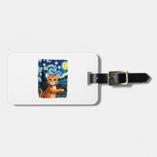 Etiqueta De Bagagem Orange Cat Selfie  Starry Night Cat Mom Cat Lovers