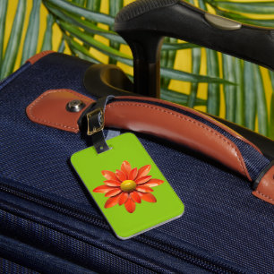 Etiqueta De Bagagem Orange Funky MOD Floral Verde-Flor Retro Daisy