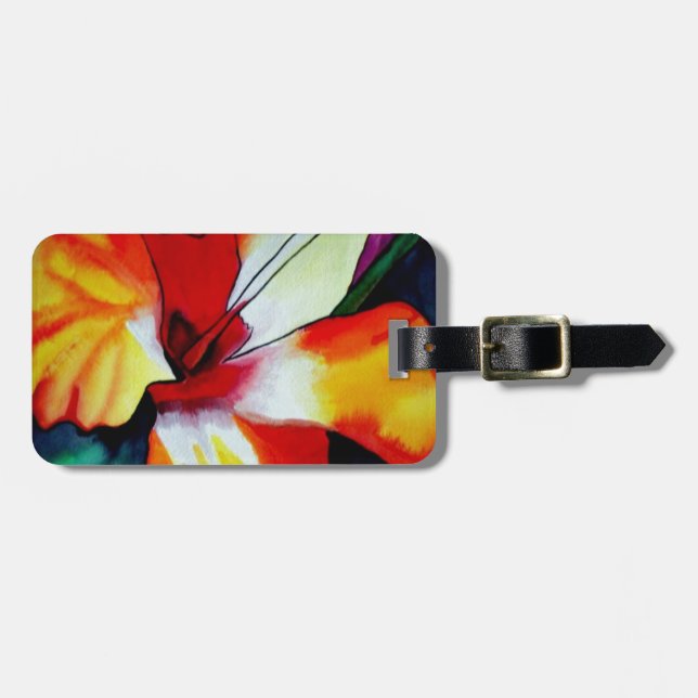 Etiqueta De Bagagem Orange Hibiscus flor tropical aquarela (Frente Horizontal)