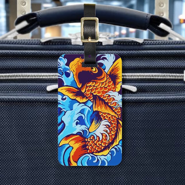Etiqueta De Bagagem Orange Koi Fish Blue (Criador carregado)