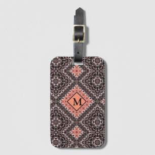 Etiqueta De Bagagem Oriental, árabe, ornamento, marrom, vermelho, étni