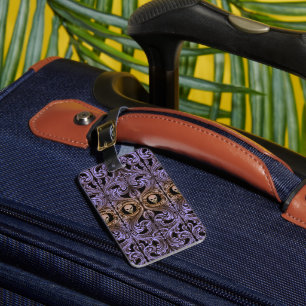 Etiqueta De Bagagem Ornamento roxo do gótico com crânio