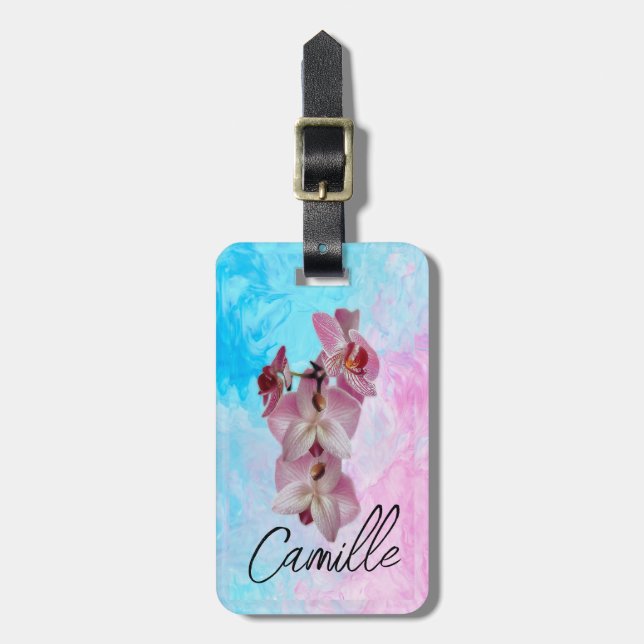 Etiqueta De Bagagem Orquídea, belleza en cada viaje, personalizado (Frente Vertical)