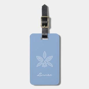 Etiqueta De Bagagem Orquídea Elegante Flor Azul Pó Simples Com Nome