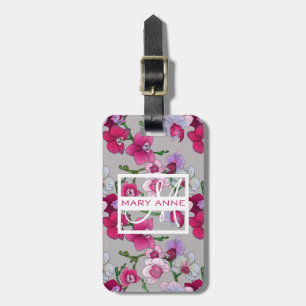 Etiqueta De Bagagem Orquídeas cor-de-rosa no monograma da flor  