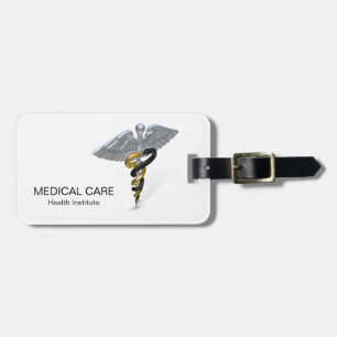 Etiqueta De Bagagem Ouro de prata médico do preto do Caduceus - Tag d