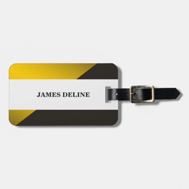 Etiqueta De Bagagem Ouro do falso do branco cinzento geométrico (Frente Horizontal)