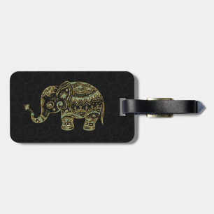 Etiqueta De Bagagem Ouro & elefante floral do brilho do verde
