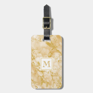 Etiqueta De Bagagem Ouro Elegante Mármore Monograma Faux Glitter Doura