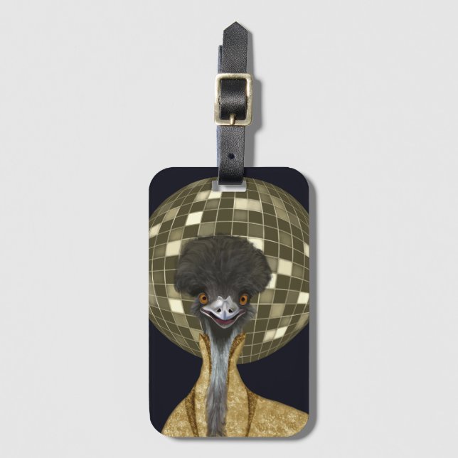 Etiqueta De Bagagem Ouro Funny Retro Disco Ball Emu Bird (Frente Vertical)